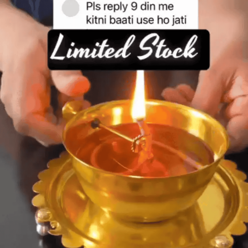 Golden Brass Akhand Diya Oil Lamp with Rotating Wick
